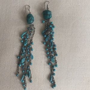 Natural Stone Turquoise Earrings Long Hanging